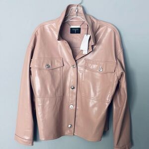 NWT TAHARI Sz M Gorgeous Pink Silver  Button down lined Faux Leather Jacket